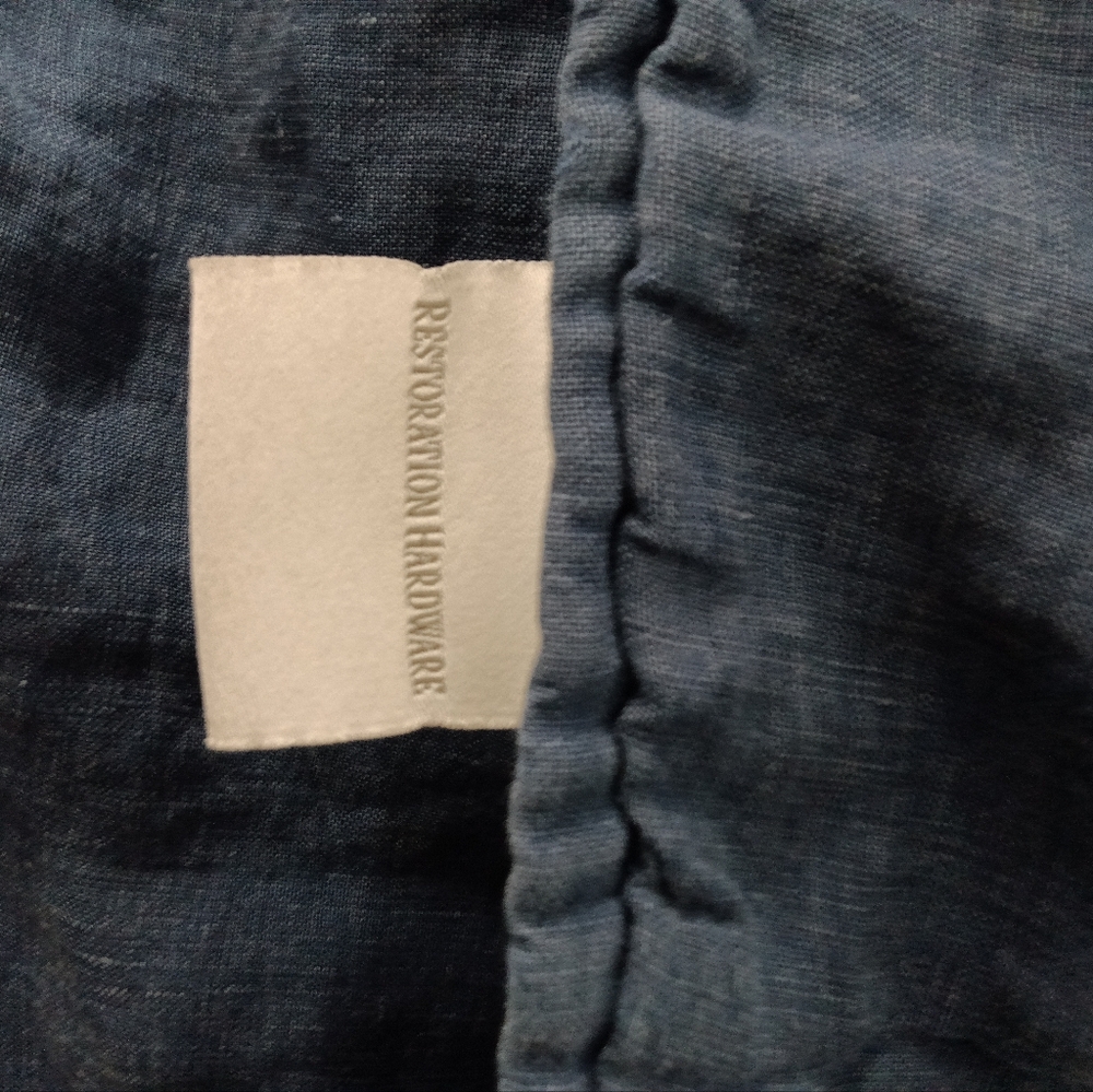 Restoration Hardware Navy Blue Cali King Size Cotton-Lined Linen Quilt